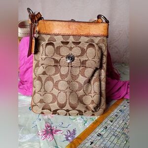 Coach Tan and Brown Signature Canvas Crossbody Bag